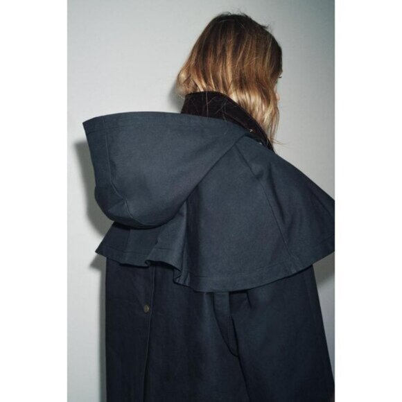 ZARA HOODED CONTRAST LAPEL TRENCH COAT ZW COLLECTION - Picture 4 of 8